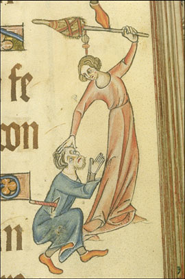 Woman beating a man